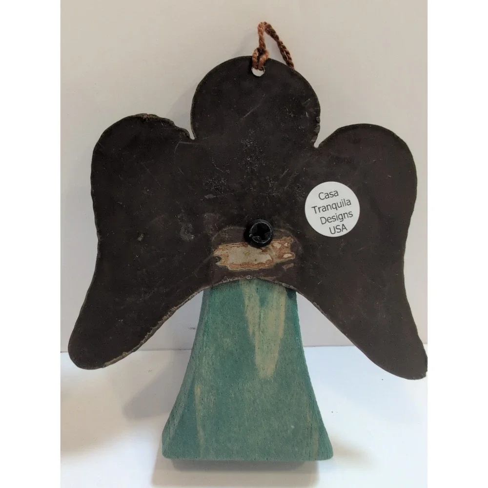 Wood & Metal Rustic Southwest Wood Angel Ornament with Turquoise Colored Stone